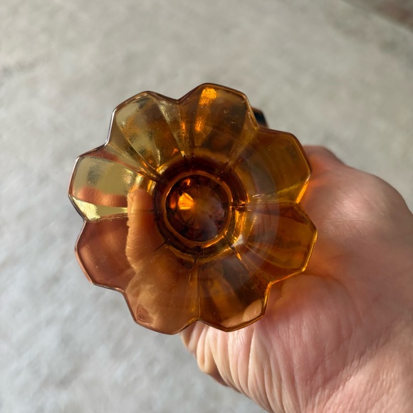 Fenton Amber Valencia Petal Vase Footed Vintage Slim Neck 14 inch Swung 60’s - Picture 2 of 7